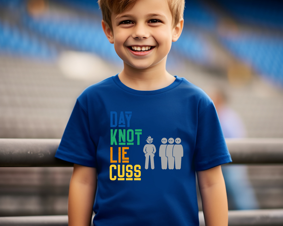 Playful Wordplay Toddler T-Shirt: Day Knot Lie Cuss Jersey Tee for Neurodivergent Kids