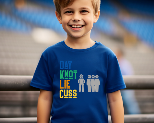 Playful Wordplay Toddler T-Shirt: Day Knot Lie Cuss Jersey Tee for Neurodivergent Kids