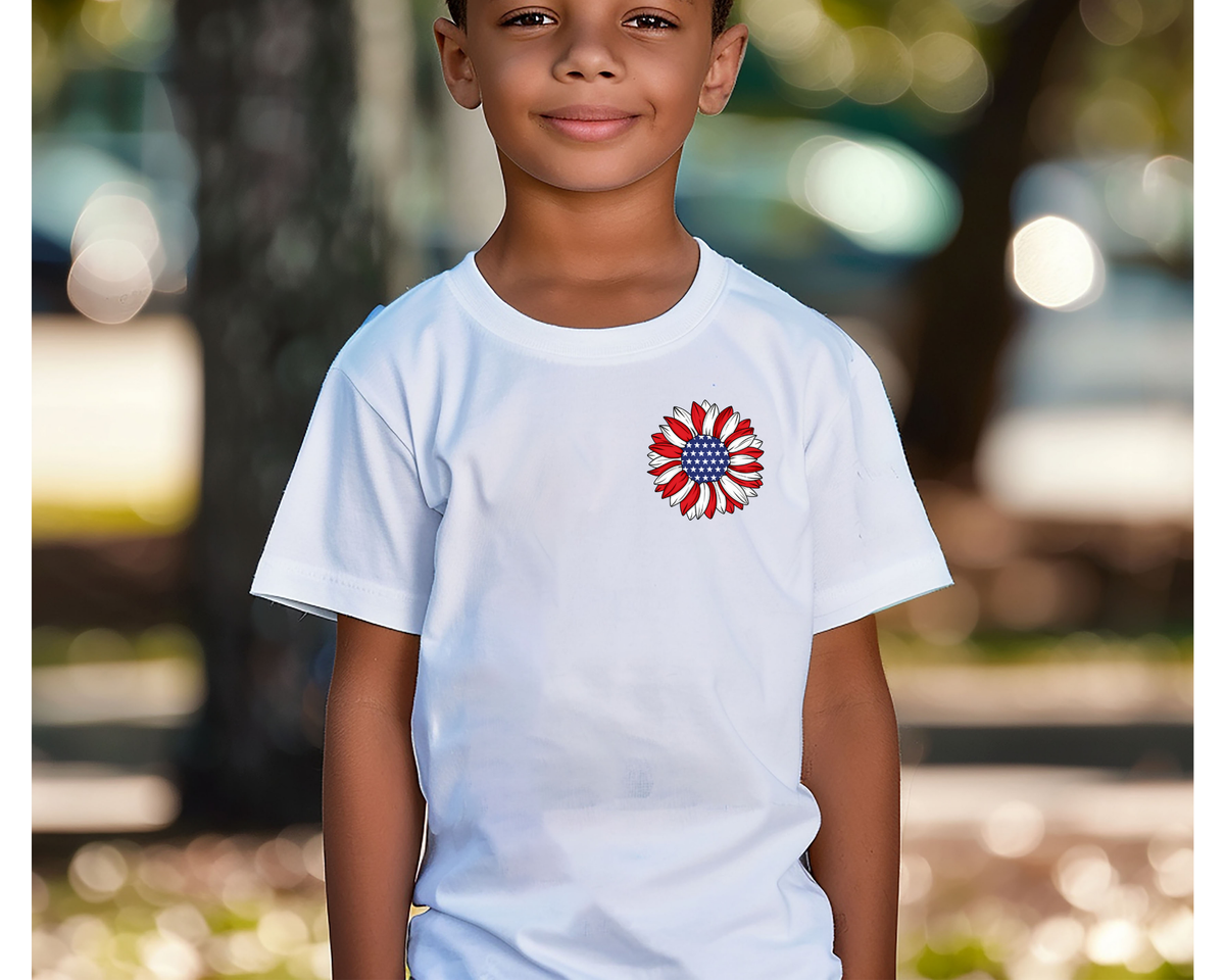 Patriotic Bloom Youth T-Shirt: Kids' 4th of July Fireworks Tee for American Holiday Celebrations