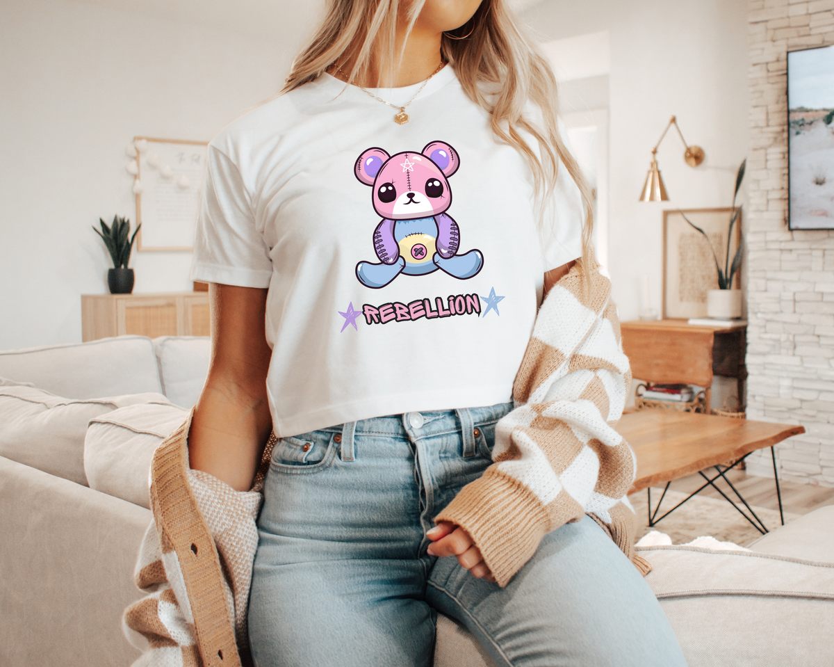 Rebellion Punk Bear Women’s crop top  Designed for neurodivergent self-expression and anyone who’s ever been told to “tone it down,” this edgy crop top is all about breaking molds, not fitting them.