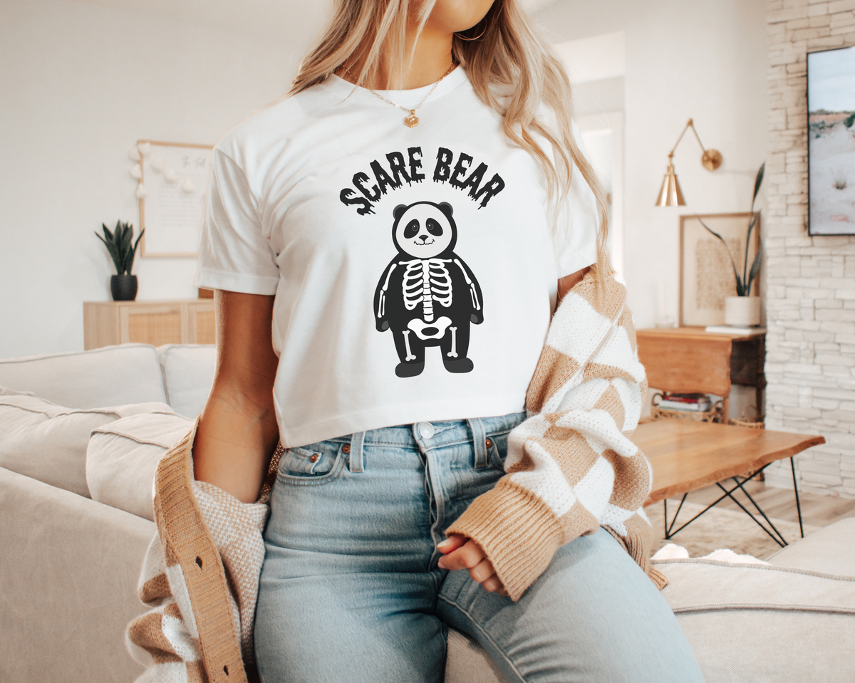 Scare Bear Youth Lightweight T-Shirt: Skeleton Panda Halloween Costume, Autism-Friendly Tee