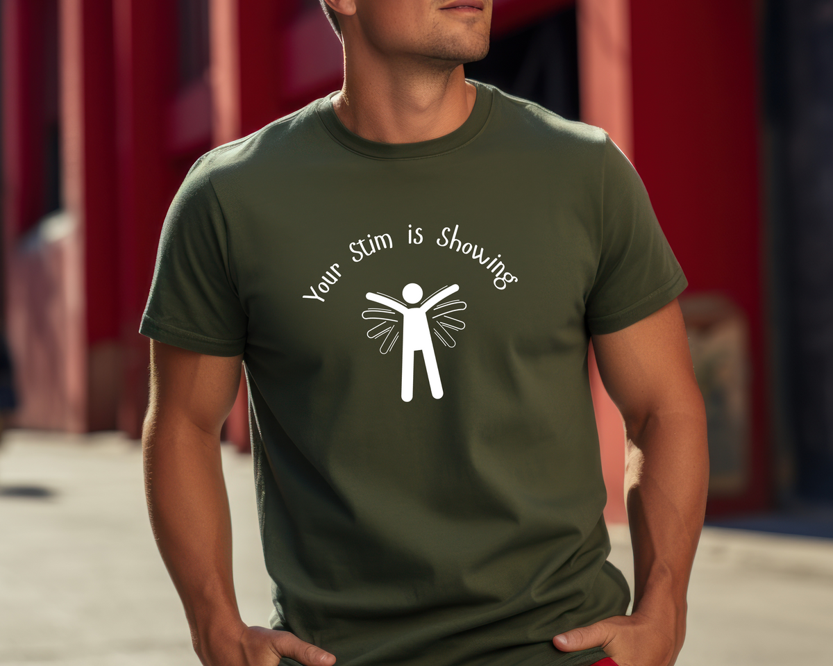 Autism Awareness Lightweight T-Shirt: Your Stim is Showing - ABA Therapy Apparel is a celebration of self-soothing, sensory joy, and the beautiful ways neurodivergent people regulate and express themselves