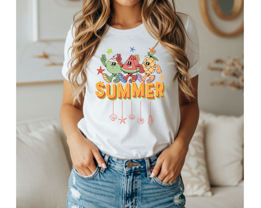 Whimsical Fruit Parade Summer T-Shirt: Colorful Women's Tee by Stanley Stella for Warm Days