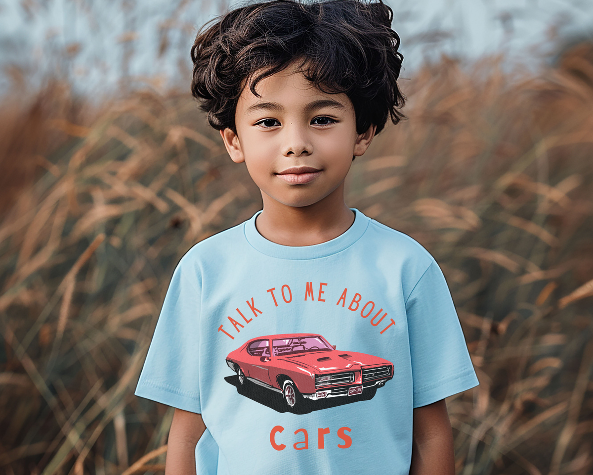 Talk to Me About Cars Lightweight Kids T-shirt-perfect for young gearheads who can't stop talking about engines, race tracks, and their favorite vehicles.