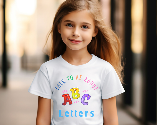 Talk to Me About Letters Kids Lightweight T-shirt  a great way for kids to show off their passion for ABCs and spark conversations about their favorite thing—letters!