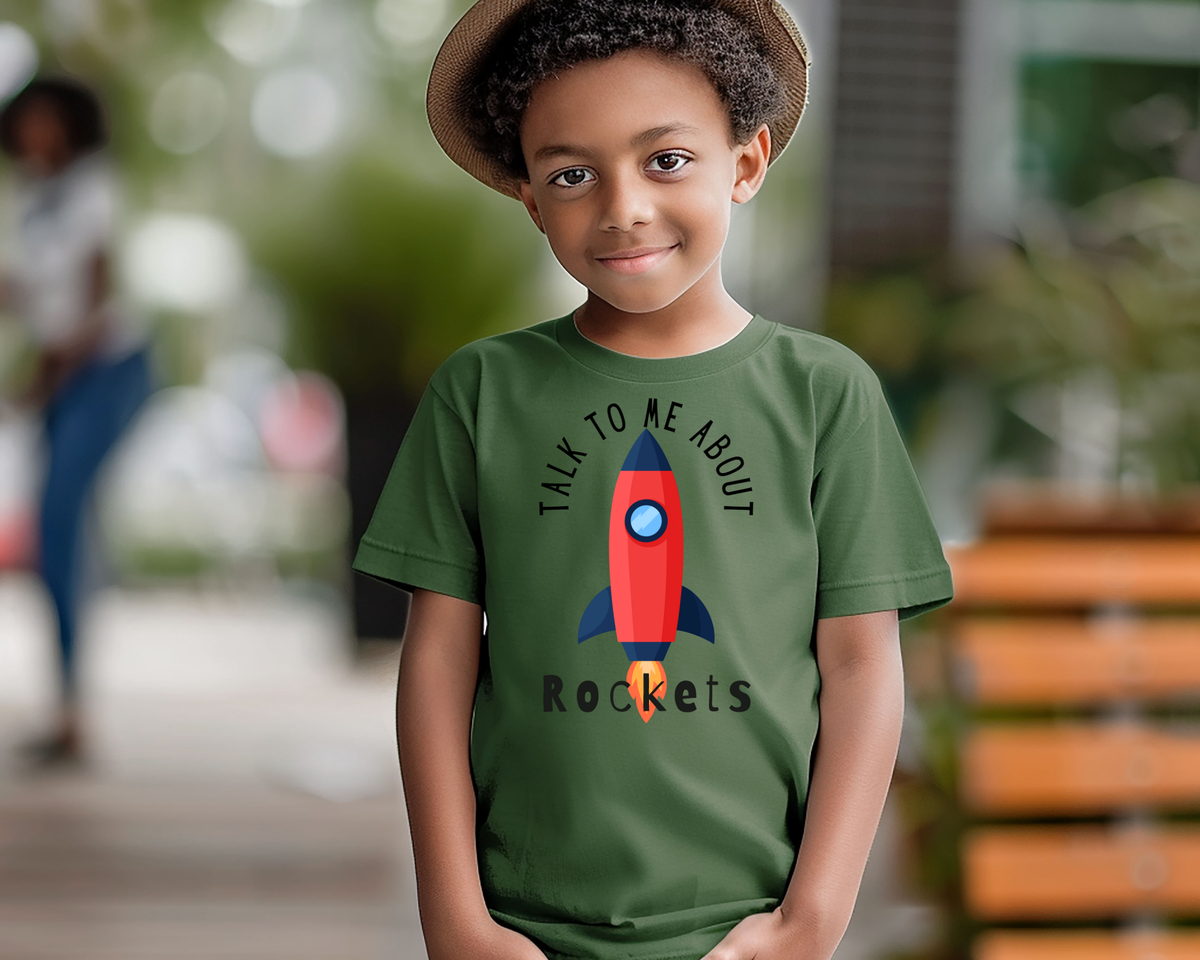 Talk to Me About Rockets Kids Lightweight T-shirt,  perfect for aspiring astronauts, engineers, and rocket enthusiasts who dream of blasting off into the stars.