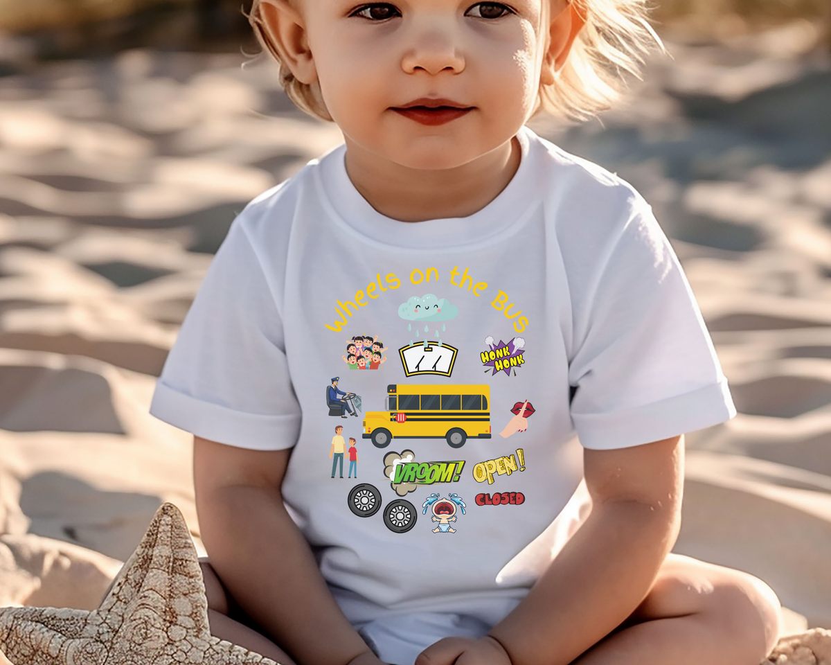 Wheels on the Bus Lightweight kids T-shirt,  perfect for young music lovers and fans of the classic nursery rhyme.